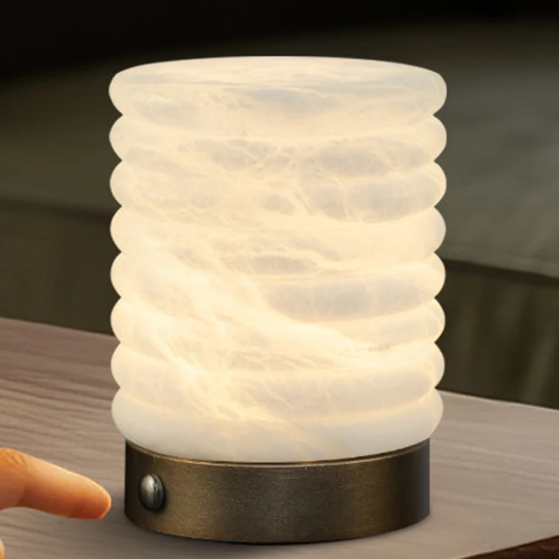 Scandinavian Natural Marble Aluminum Alloy Table Lamp USB Rechargeable - Touch Dimmable Ambient Bedside Lamp For Bedroom Living Room