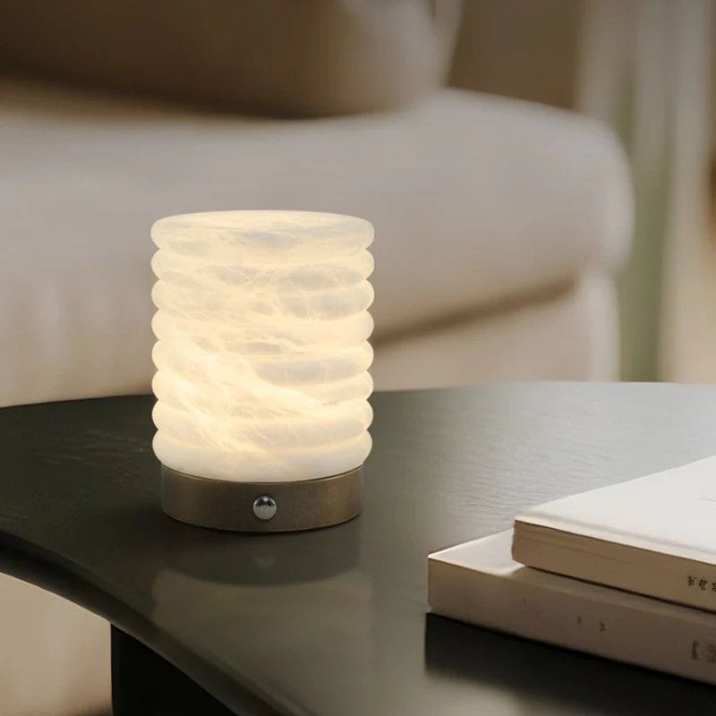 Scandinavian Natural Marble Aluminum Alloy Table Lamp USB Rechargeable - Touch Dimmable Ambient Bedside Lamp For Bedroom Living Room