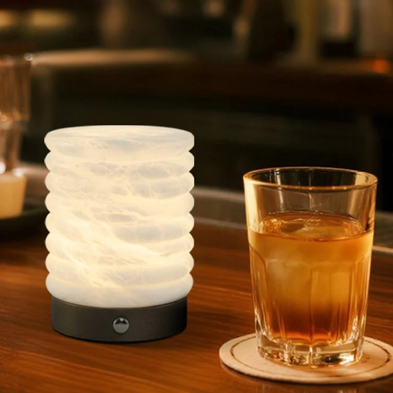 Scandinavian Natural Marble Aluminum Alloy Table Lamp USB Rechargeable - Touch Dimmable Ambient Bedside Lamp For Bedroom Living Room