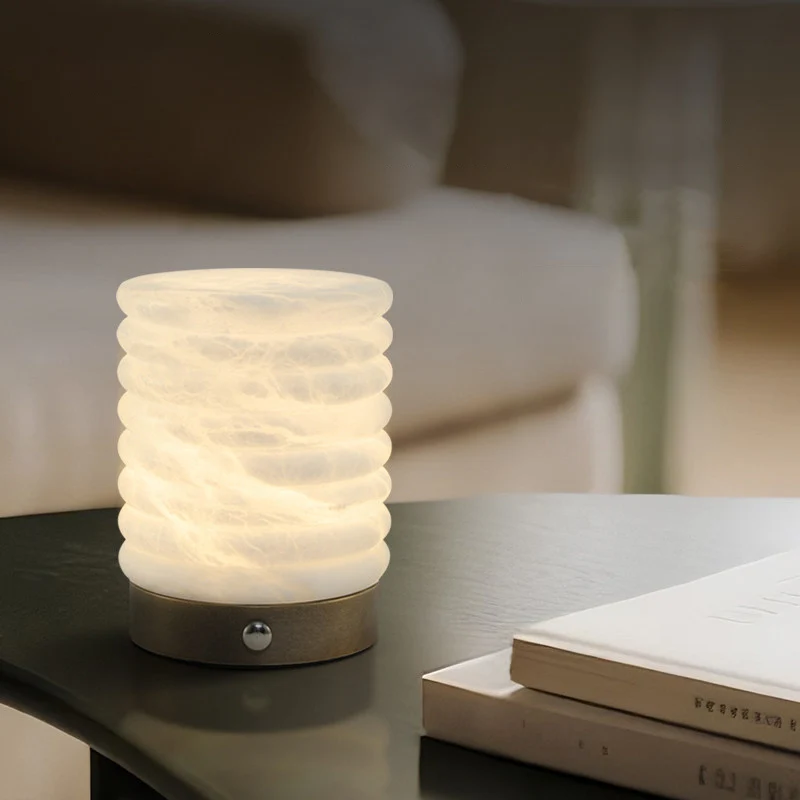 Scandinavian Natural Marble Aluminum Alloy Table Lamp USB Rechargeable - Touch Dimmable Ambient Bedside Lamp For Bedroom Living Room