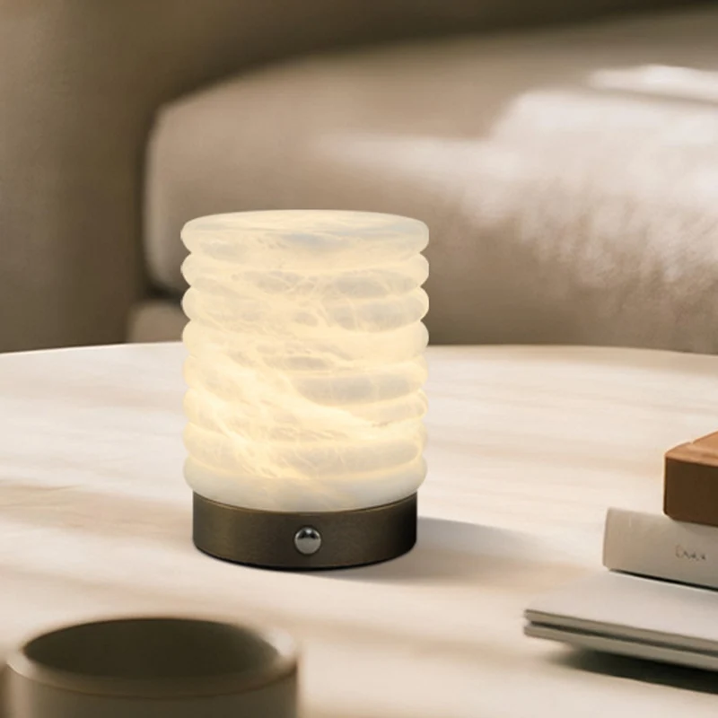 Scandinavian Natural Marble Aluminum Alloy Table Lamp USB Rechargeable - Touch Dimmable Ambient Bedside Lamp For Bedroom Living Room