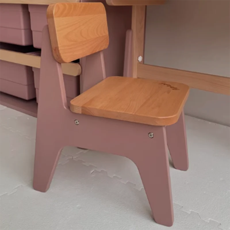 Contemporary Nordic Trapezoidal Durable Beech Wood Kids Low Stool Backrest Armless For Living Room