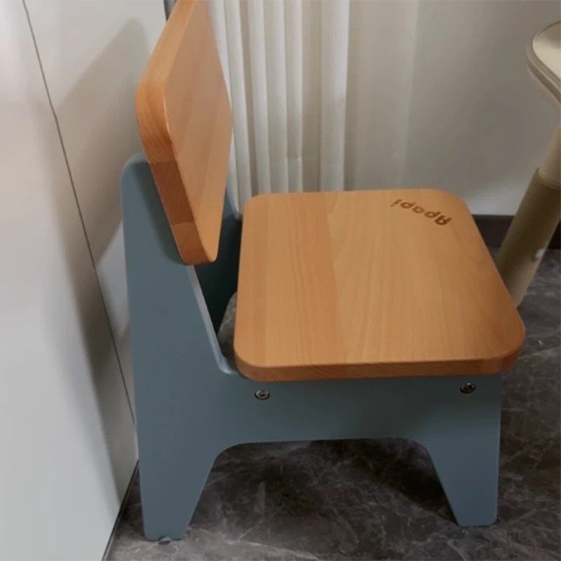 Contemporary Nordic Trapezoidal Durable Beech Wood Kids Low Stool Backrest Armless For Living Room
