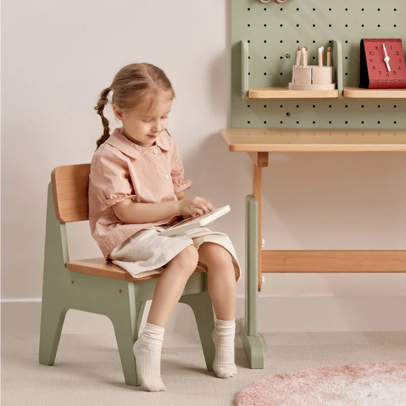 Contemporary Nordic Trapezoidal Durable Beech Wood Kids Low Stool Backrest Armless For Living Room