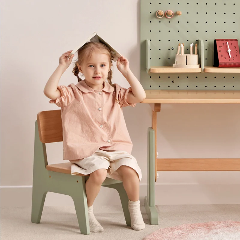 Contemporary Nordic Trapezoidal Durable Beech Wood Kids Low Stool Backrest Armless For Living Room