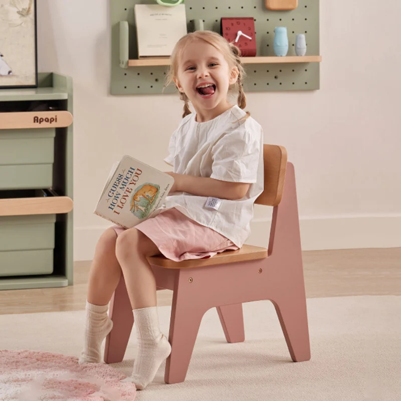 Contemporary Nordic Trapezoidal Durable Beech Wood Kids Low Stool Backrest Armless For Living Room