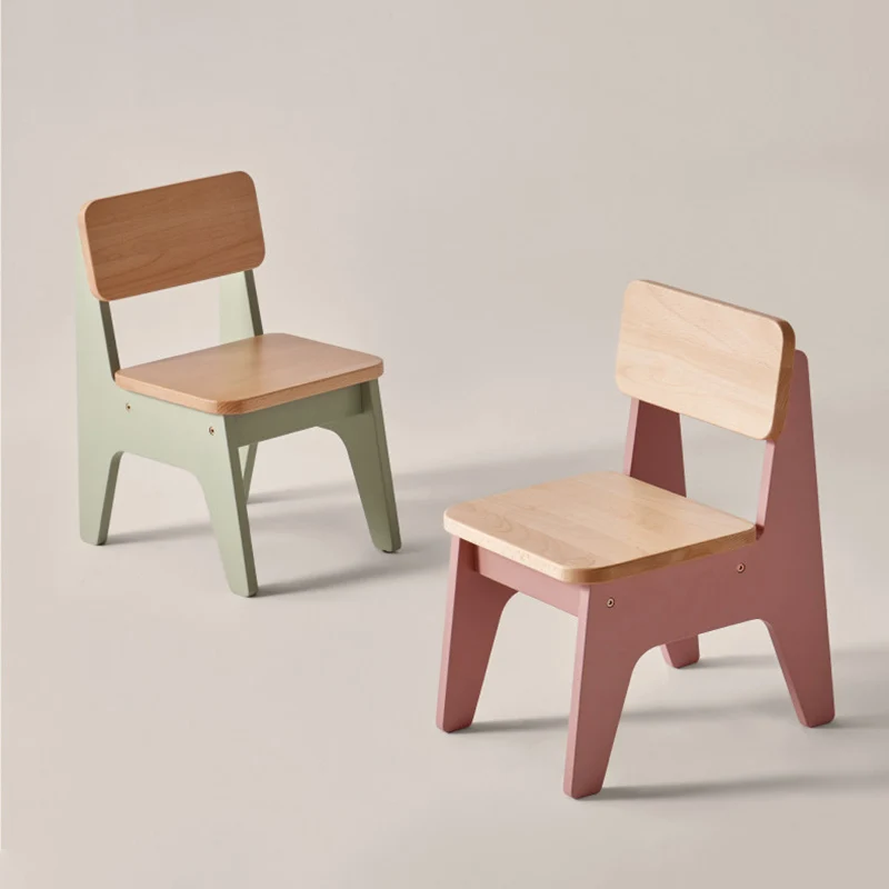 Contemporary Nordic Trapezoidal Durable Beech Wood Kids Low Stool Backrest Armless For Living Room