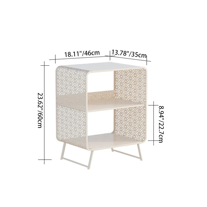Contemporary Industrial Rounded Rectangle Iron Lightweight Hollowed-Out Petal Pattern End Table 2-Tier For Living Room