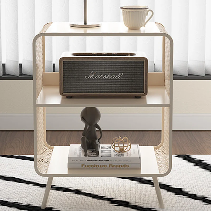 Contemporary Industrial Rounded Rectangle Iron Lightweight Hollowed-Out Petal Pattern End Table 2-Tier For Living Room