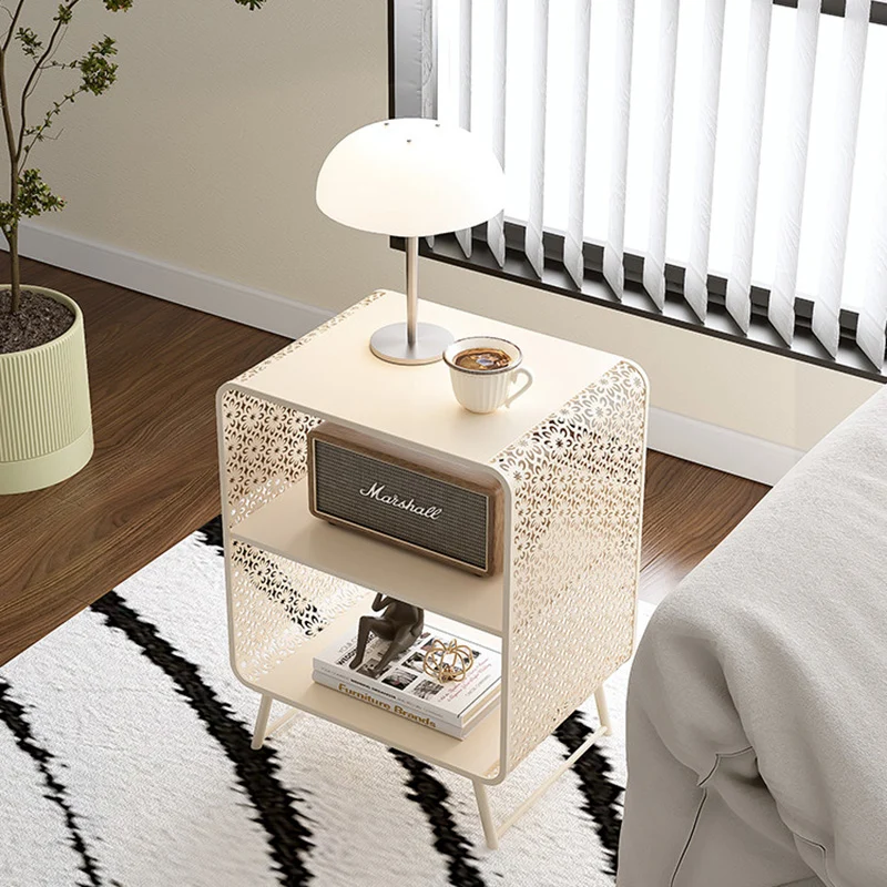 Contemporary Industrial Rounded Rectangle Iron Lightweight Hollowed-Out Petal Pattern End Table 2-Tier For Living Room