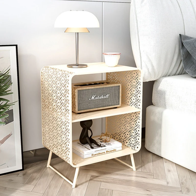 Contemporary Industrial Rounded Rectangle Iron Lightweight Hollowed-Out Petal Pattern End Table 2-Tier For Living Room