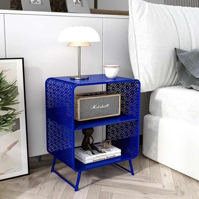 Contemporary Industrial Rounded Rectangle Iron Lightweight Hollowed-Out Petal Pattern End Table 2-Tier For Living Room