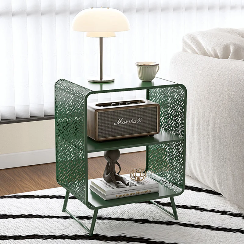Contemporary Industrial Rounded Rectangle Iron Lightweight Hollowed-Out Petal Pattern End Table 2-Tier For Living Room