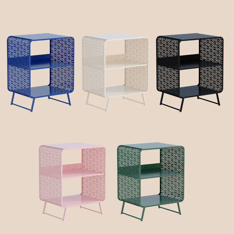 Contemporary Industrial Rounded Rectangle Iron Lightweight Hollowed-Out Petal Pattern End Table 2-Tier For Living Room