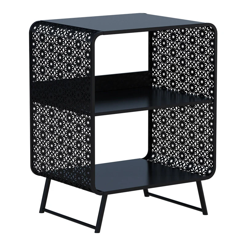 Contemporary Industrial Rounded Rectangle Iron Lightweight Hollowed-Out Petal Pattern End Table 2-Tier For Living Room