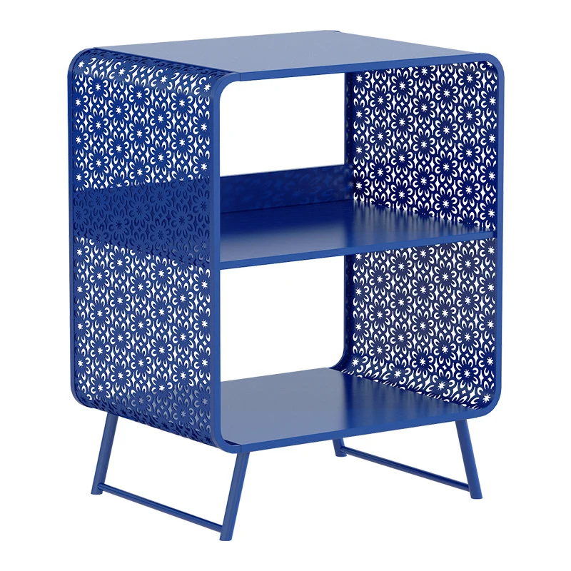 Contemporary Industrial Rounded Rectangle Iron Lightweight Hollowed-Out Petal Pattern End Table 2-Tier For Living Room