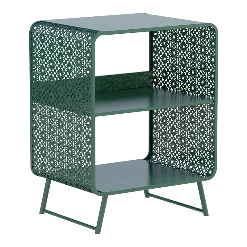 Contemporary Industrial Rounded Rectangle Iron Lightweight Hollowed-Out Petal Pattern End Table 2-Tier For Living Room