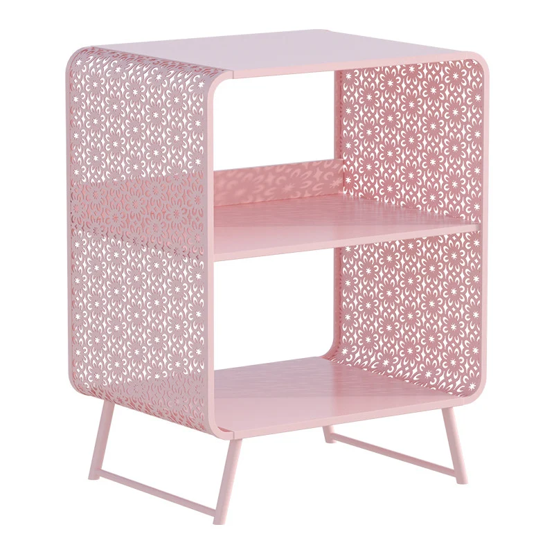 Contemporary Industrial Rounded Rectangle Iron Lightweight Hollowed-Out Petal Pattern End Table 2-Tier For Living Room