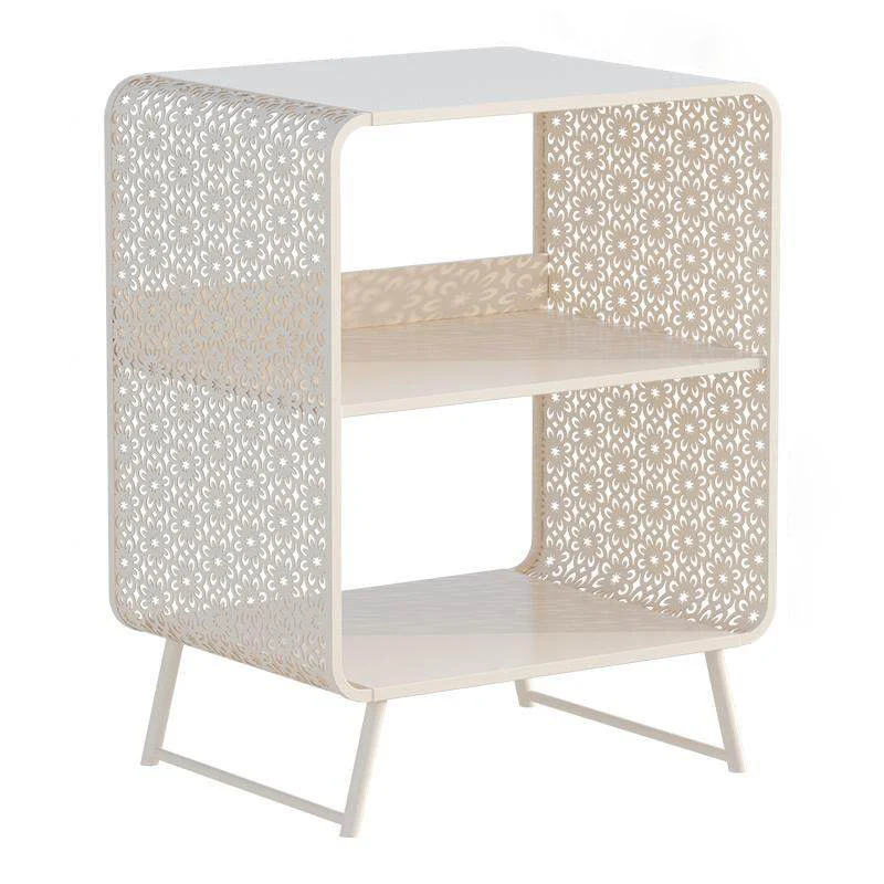 Contemporary Industrial Rounded Rectangle Iron Lightweight Hollowed-Out Petal Pattern End Table 2-Tier For Living Room