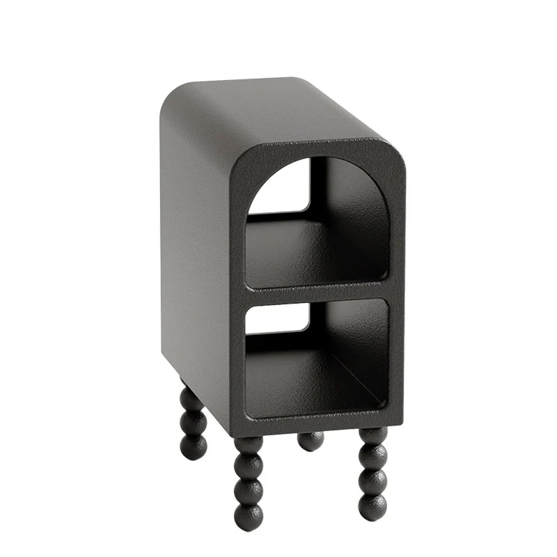Contemporary Nordic Narrow Arched Particle Spray Painting Fiberboard Hollowed-Out Nightstand 2-Tier For Bedroom