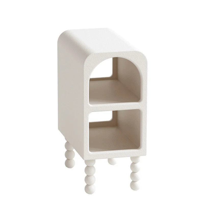Contemporary Nordic Narrow Arched Particle Spray Painting Fiberboard Hollowed-Out Nightstand 2-Tier For Bedroom