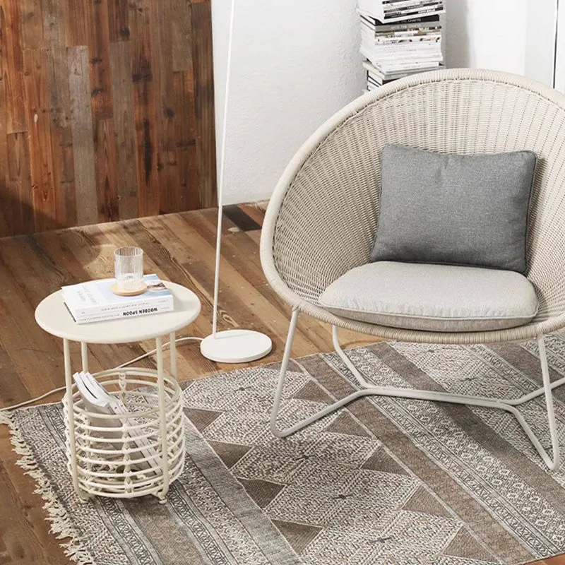 Contemporary Industrial Cylindrical Carbon Steel PE Rattan Weaving Lightweight End Table 1-Basket For Living Room