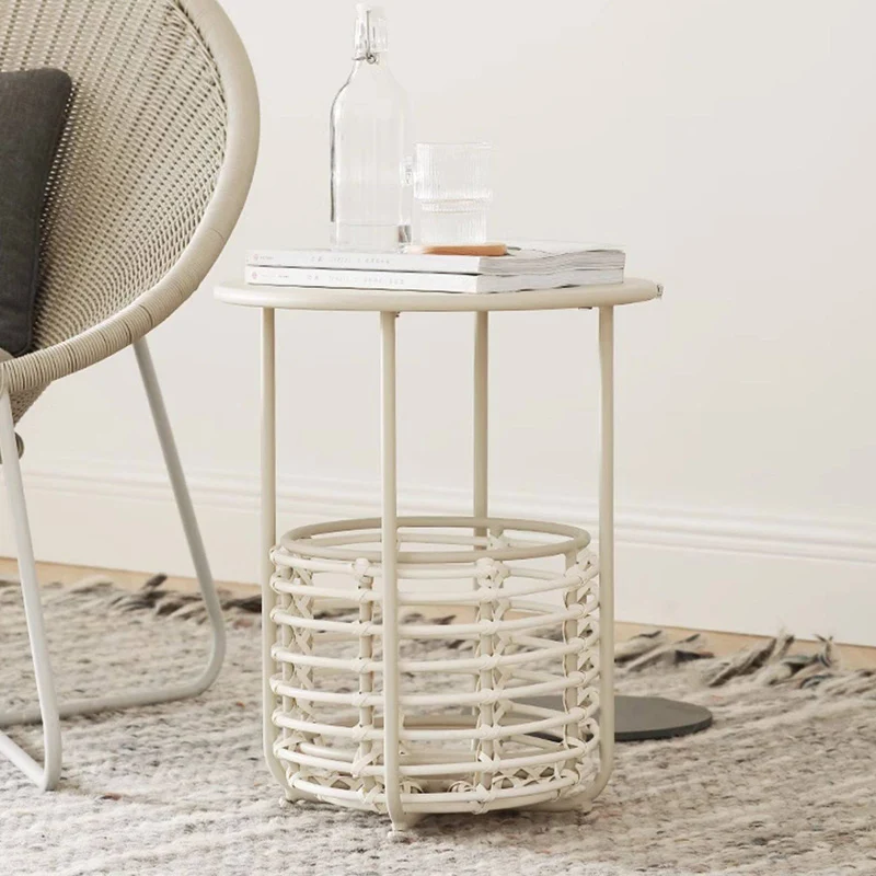 Contemporary Industrial Cylindrical Carbon Steel PE Rattan Weaving Lightweight End Table 1-Basket For Living Room