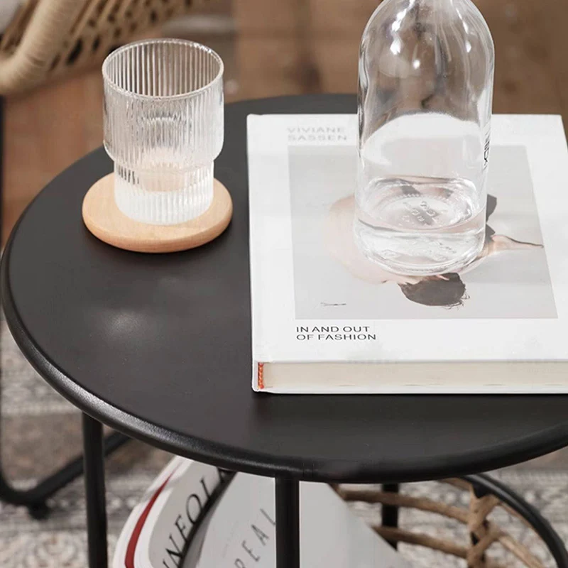 Contemporary Industrial Cylindrical Carbon Steel PE Rattan Weaving Lightweight End Table 1-Basket For Living Room