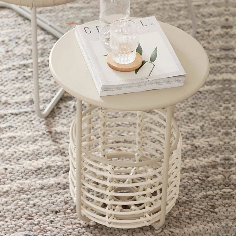 Contemporary Industrial Cylindrical Carbon Steel PE Rattan Weaving Lightweight End Table 1-Basket For Living Room