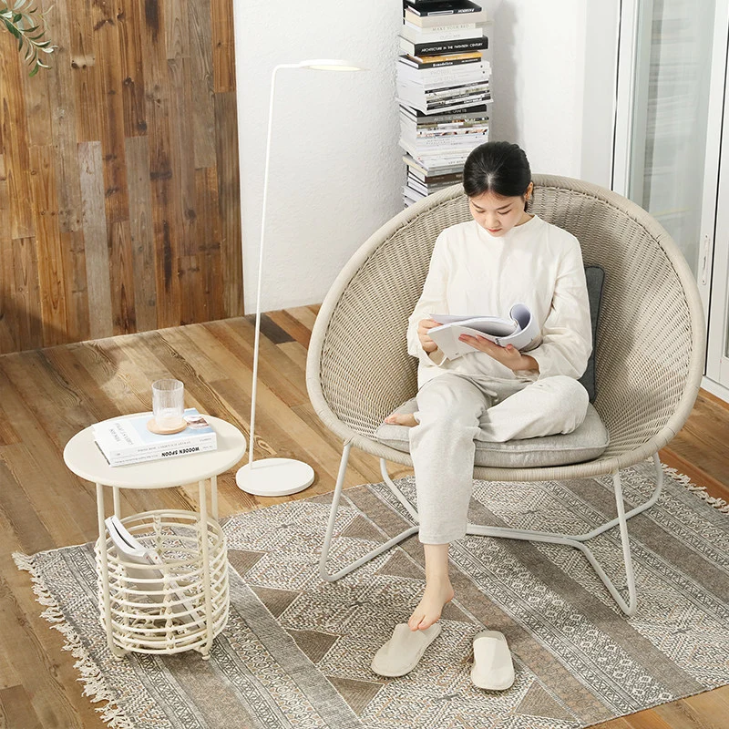 Contemporary Industrial Cylindrical Carbon Steel PE Rattan Weaving Lightweight End Table 1-Basket For Living Room