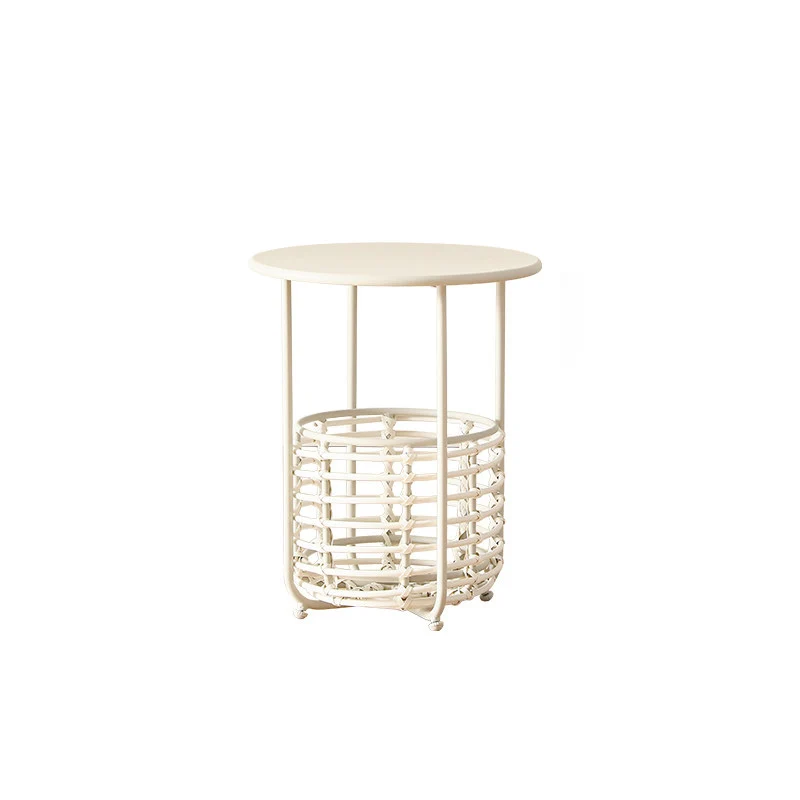 Contemporary Industrial Cylindrical Carbon Steel PE Rattan Weaving Lightweight End Table 1-Basket For Living Room