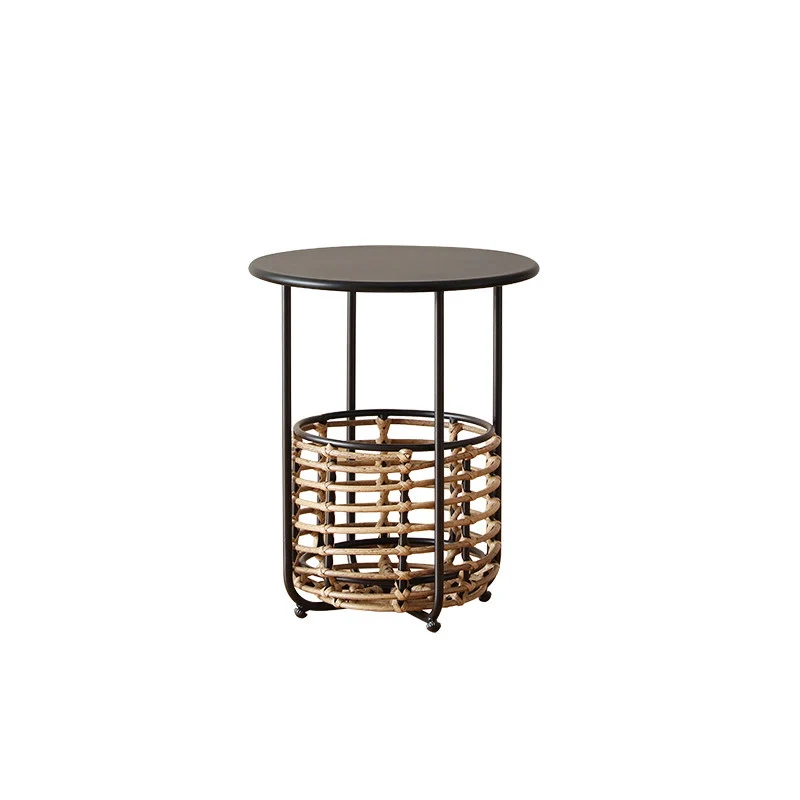 Contemporary Industrial Cylindrical Carbon Steel PE Rattan Weaving Lightweight End Table 1-Basket For Living Room