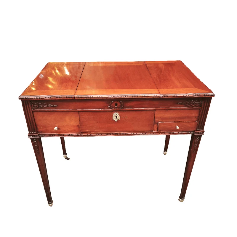 Mahogany sewing box with rustic Napoleon-style interior mirror