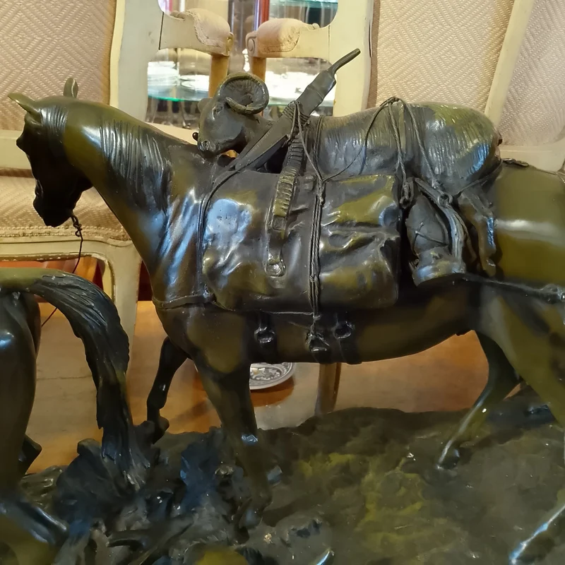 Bronze sculpture by R. Clark 'Cowboy and Horses Crossing the Mountain'