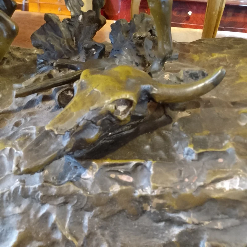 Bronze sculpture by R. Clark 'Cowboy and Horses Crossing the Mountain'