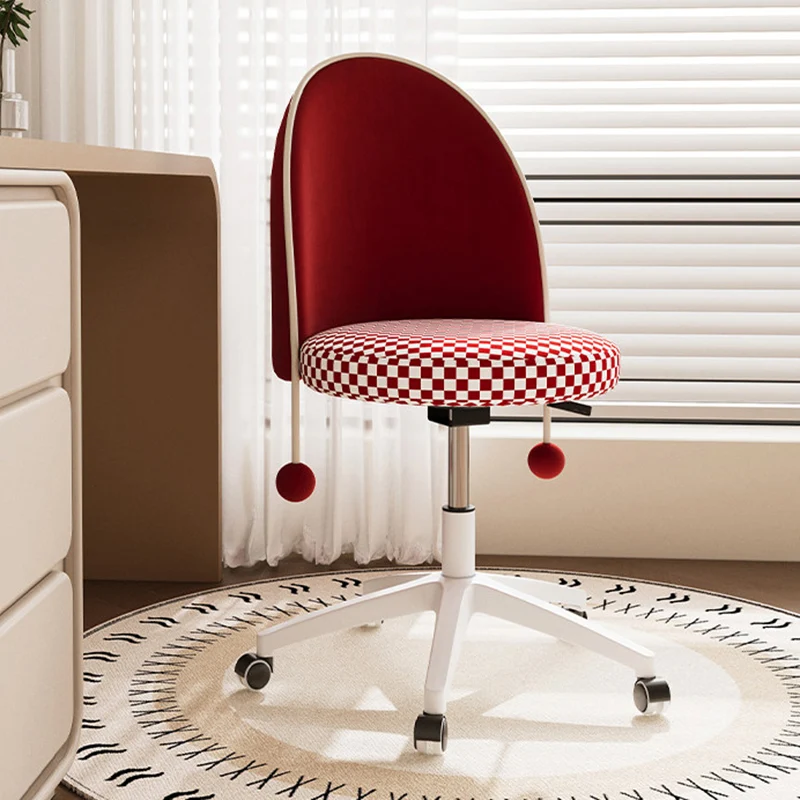 Contemporary Nordic Plastic Stainless Steel Velvet Plywood Curved Rotatable Adjustable Vanity Stool Backrest Armless For Bedroom