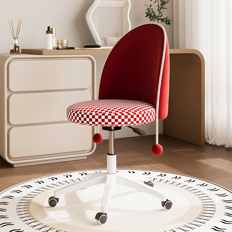 Contemporary Nordic Plastic Stainless Steel Velvet Plywood Curved Rotatable Adjustable Vanity Stool Backrest Armless For Bedroom