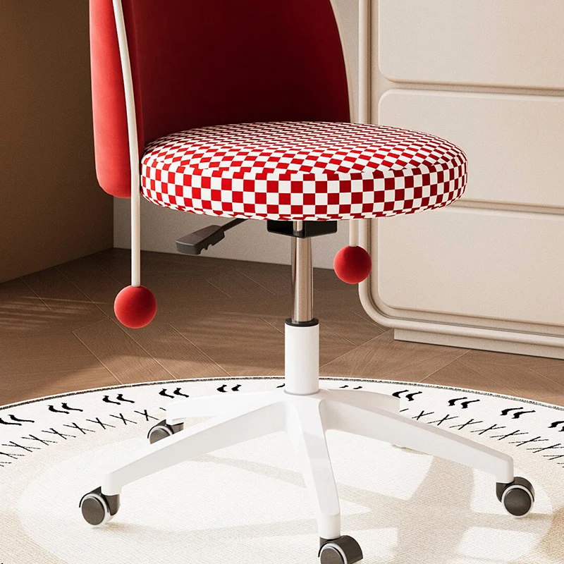 Contemporary Nordic Plastic Stainless Steel Velvet Plywood Curved Rotatable Adjustable Vanity Stool Backrest Armless For Bedroom