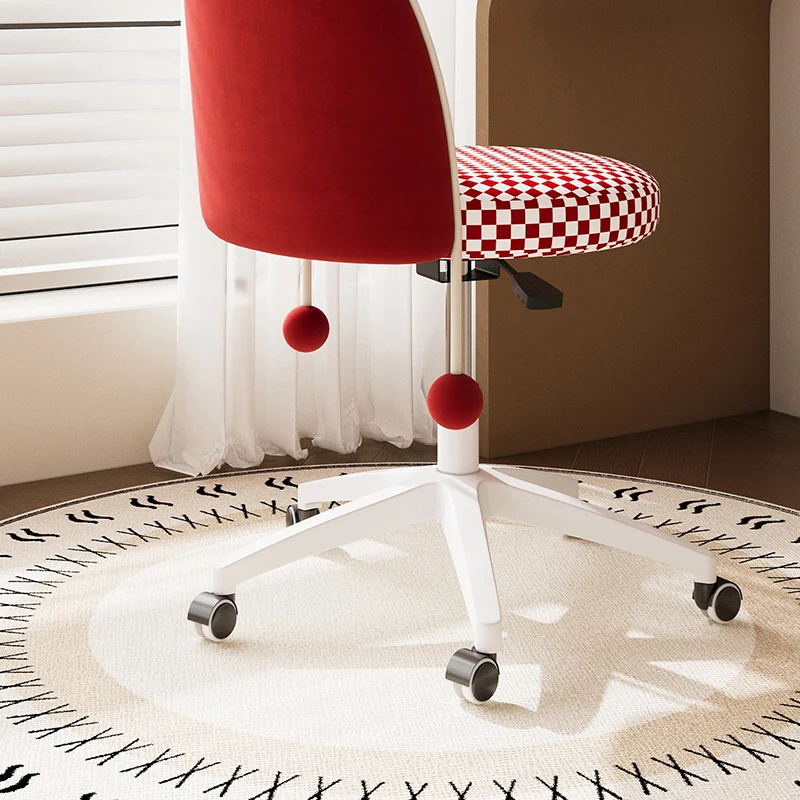 Contemporary Nordic Plastic Stainless Steel Velvet Plywood Curved Rotatable Adjustable Vanity Stool Backrest Armless For Bedroom