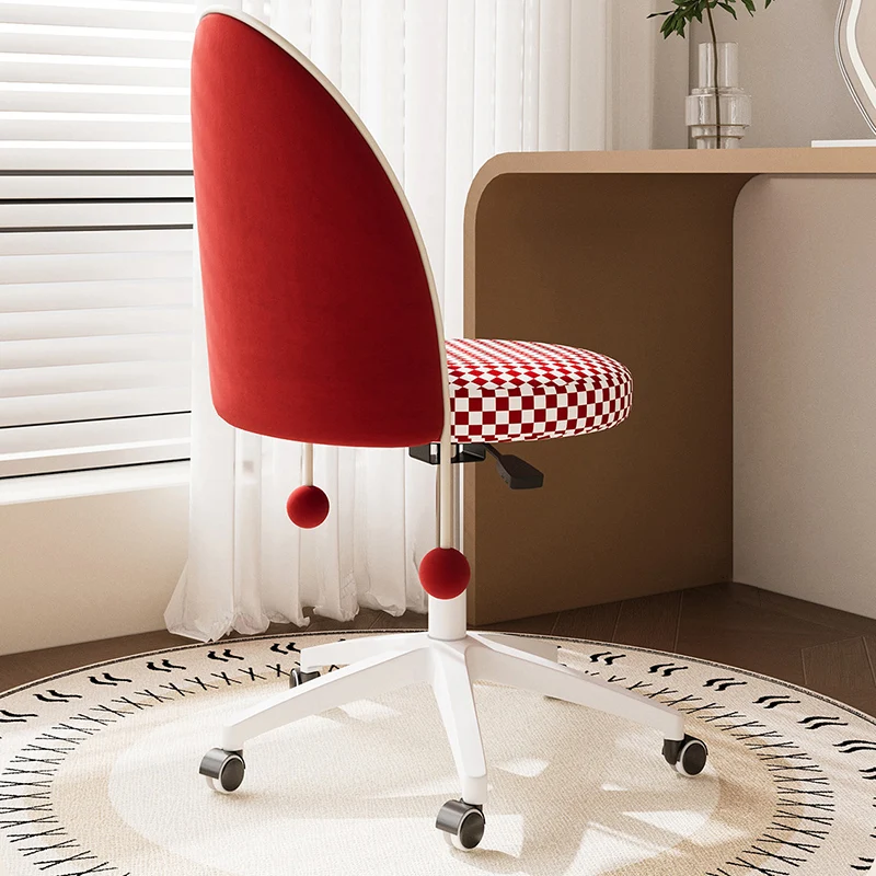 Contemporary Nordic Plastic Stainless Steel Velvet Plywood Curved Rotatable Adjustable Vanity Stool Backrest Armless For Bedroom