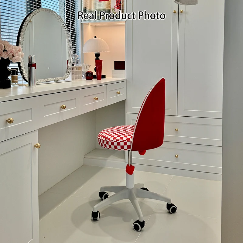 Contemporary Nordic Plastic Stainless Steel Velvet Plywood Curved Rotatable Adjustable Vanity Stool Backrest Armless For Bedroom