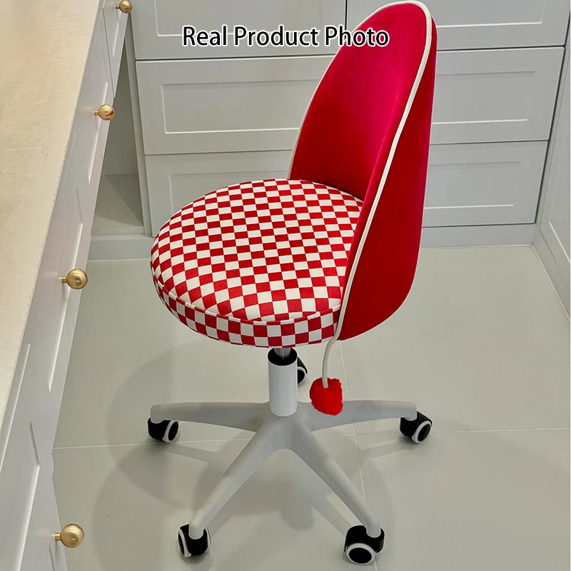 Contemporary Nordic Plastic Stainless Steel Velvet Plywood Curved Rotatable Adjustable Vanity Stool Backrest Armless For Bedroom