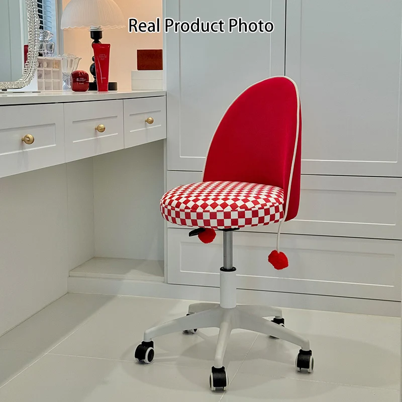 Contemporary Nordic Plastic Stainless Steel Velvet Plywood Curved Rotatable Adjustable Vanity Stool Backrest Armless For Bedroom