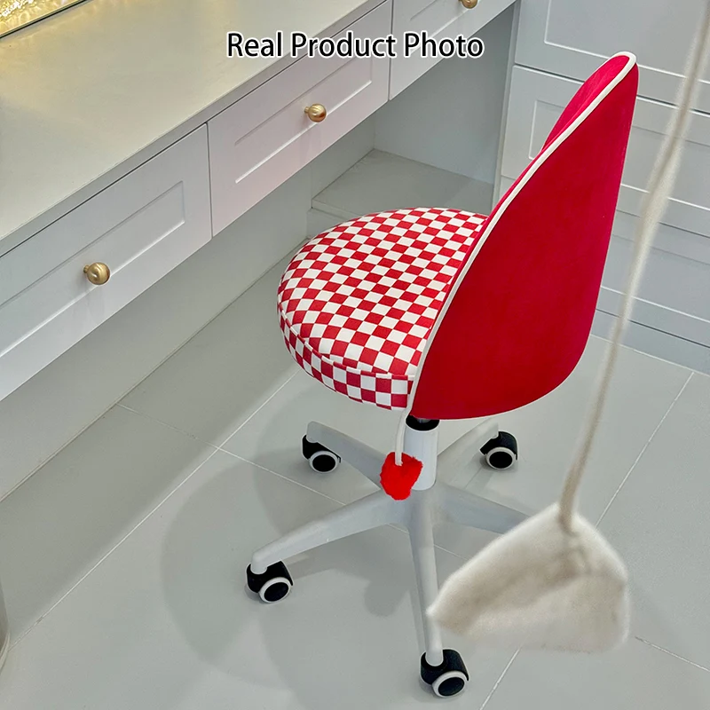 Contemporary Nordic Plastic Stainless Steel Velvet Plywood Curved Rotatable Adjustable Vanity Stool Backrest Armless For Bedroom