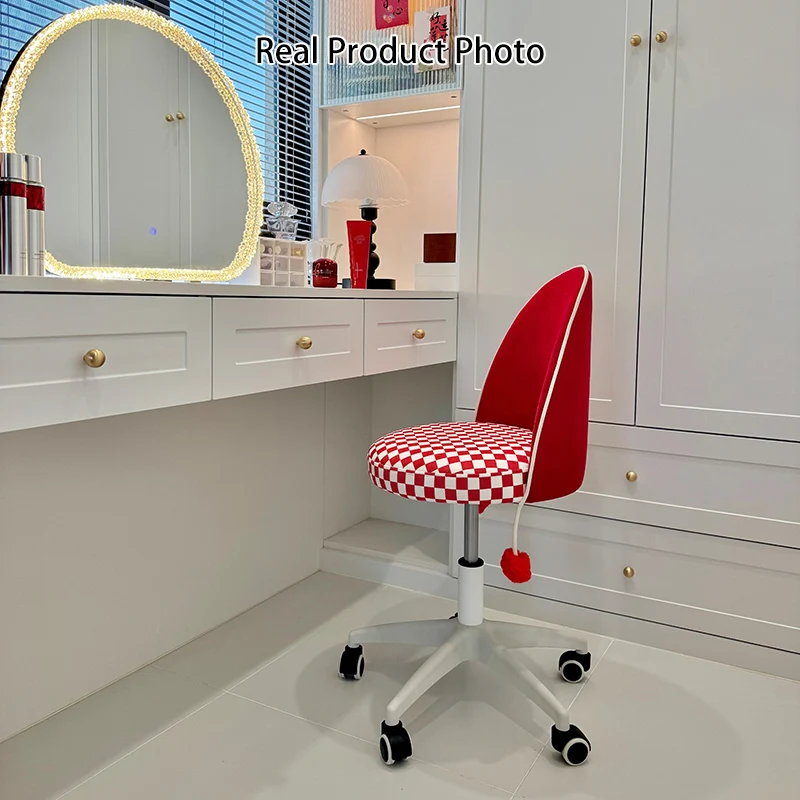 Contemporary Nordic Plastic Stainless Steel Velvet Plywood Curved Rotatable Adjustable Vanity Stool Backrest Armless For Bedroom