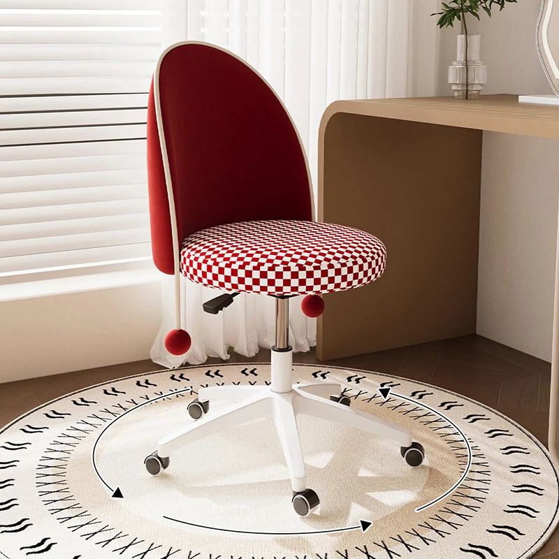 Contemporary Nordic Plastic Stainless Steel Velvet Plywood Curved Rotatable Adjustable Vanity Stool Backrest Armless For Bedroom