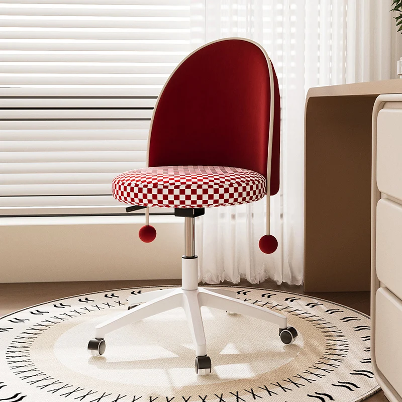 Contemporary Nordic Plastic Stainless Steel Velvet Plywood Curved Rotatable Adjustable Vanity Stool Backrest Armless For Bedroom