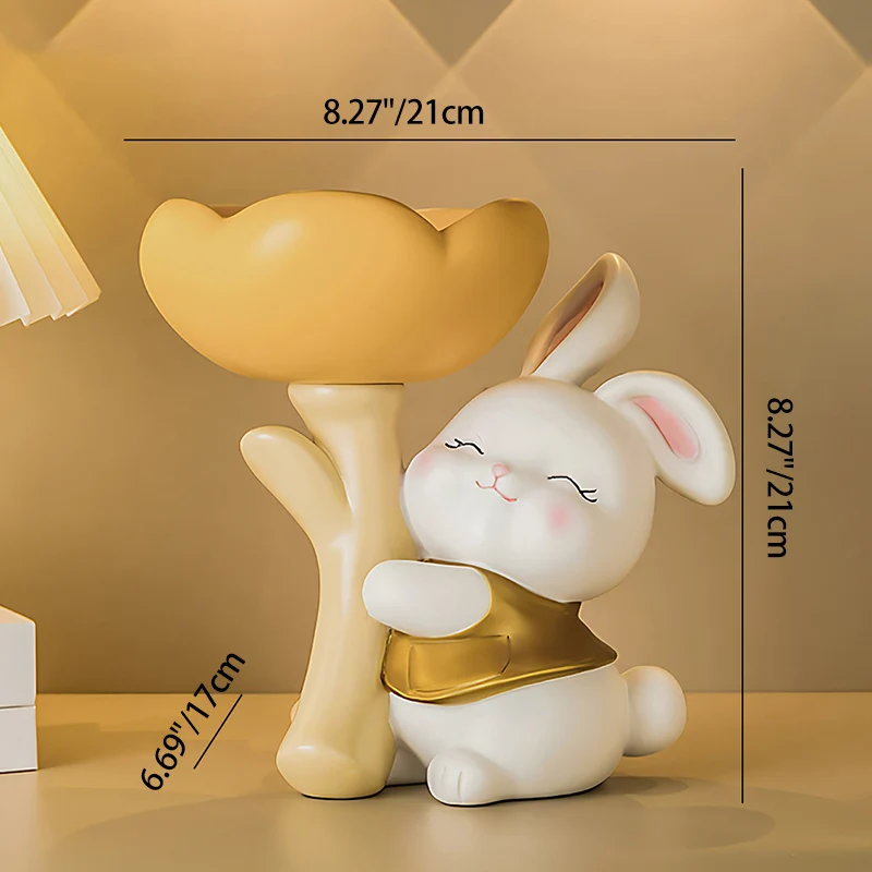 Contemporary Creative Resin Solid Wood Bunny Cat Table Decor With Jewelry Hanger For Living Room & Entryway