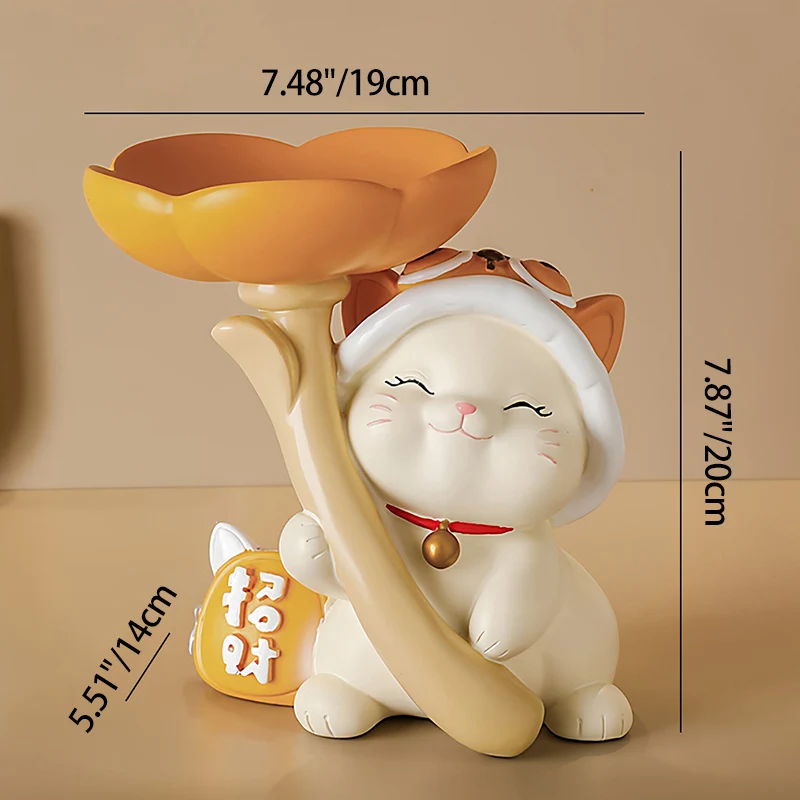 Contemporary Creative Resin Solid Wood Bunny Cat Table Decor With Jewelry Hanger For Living Room & Entryway