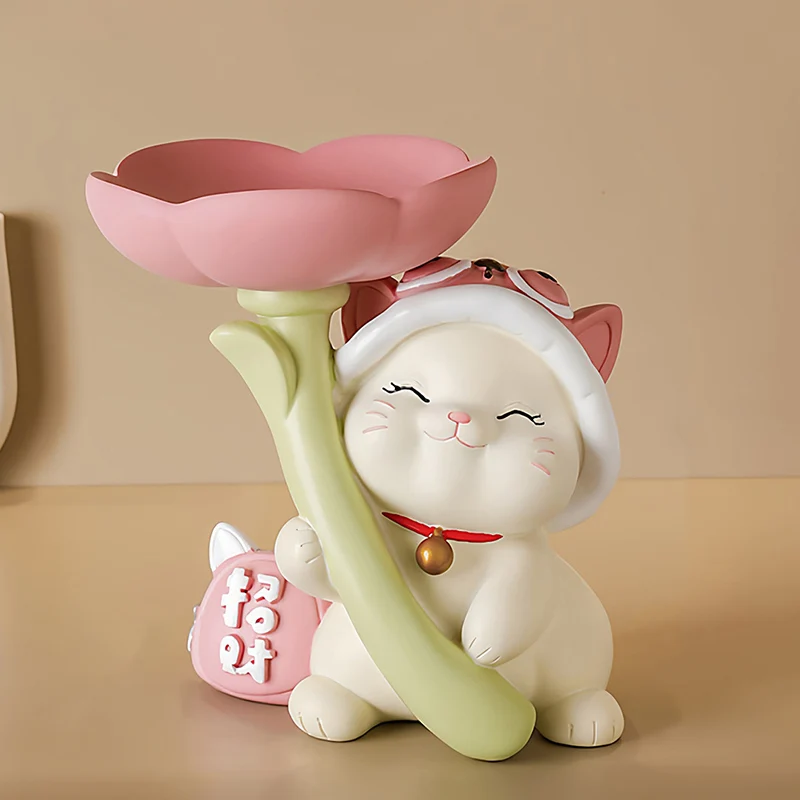 Contemporary Creative Resin Solid Wood Bunny Cat Table Decor With Jewelry Hanger For Living Room & Entryway